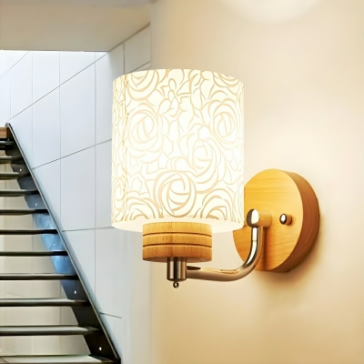 Modern Yellow Wood Cylinder Wall Sconce with Frosted Glass Shade