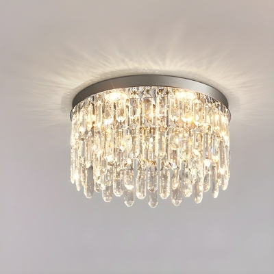 Silver Modern LED Flush Mount Ceiling Light with Crystal Shade and Clear Crystal Accents