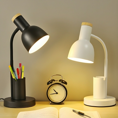 Stylish Modern Wood Table Lamp with White Cone Shade and LED Light
