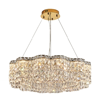 Gold Modern Geometric Chandelier with Clear Crystal Shades and Adjustable Hanging Length