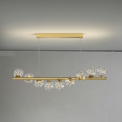 Modern Gold Island Light with Adjustable Hanging Length and Globe Glass Shades