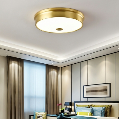 Modern Gold LED Flush Mount Ceiling Light with White Glass Cylinder Shade