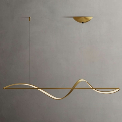 Modern Gold Linear Island Light with Remote Control Dimming and White Metal Shade