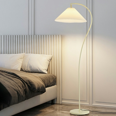 Beige Modern Floor Lamp with Fabric Shade and LED Light for Contemporary Style