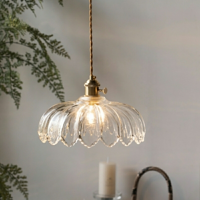Contemporary Style Pendant Light Glass Wrought Copper Pendant Light