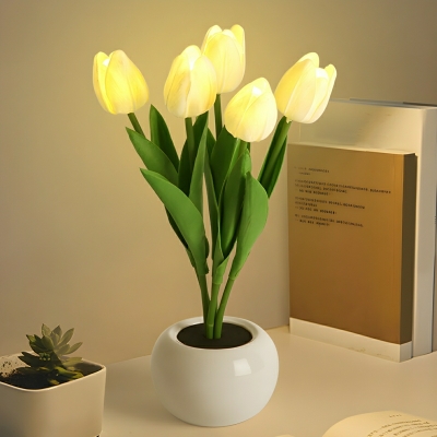 Modern Ceramic Table Lamp with Warm LED Light and Battery Power