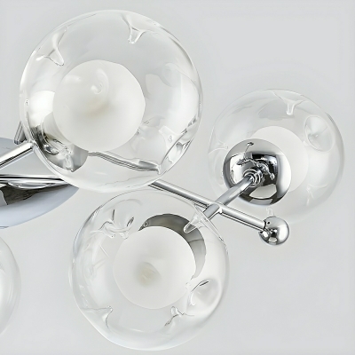 Sleek Silver Globe Chandelier with Clear Glass Shades and Adjustable Hanging Length