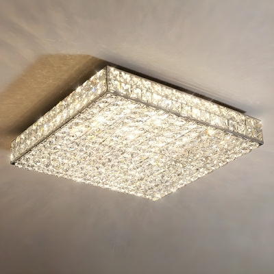 Modern Chrome LED Crystal Flush Mount Ceiling Light - Clear Crystal Shade