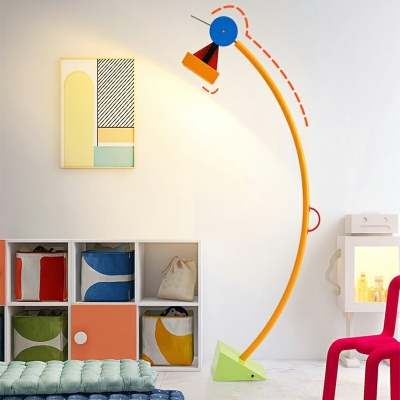 Modern Multi-Color Metal Novelty Floor Lamp with LED Bulb and Yellow Shade