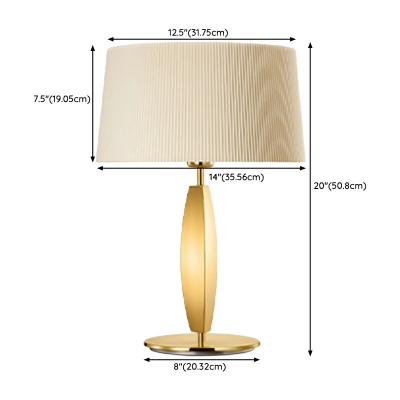 Modern Silver Metal Barrel Table Lamp with Beige Fabric Shade and LED/Incandescent/Fluorescent Light