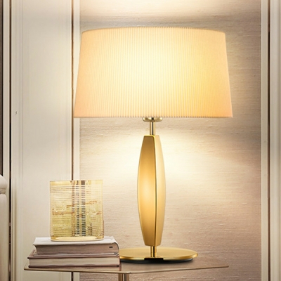 Modern Silver Metal Barrel Table Lamp with Beige Fabric Shade and LED/Incandescent/Fluorescent Light