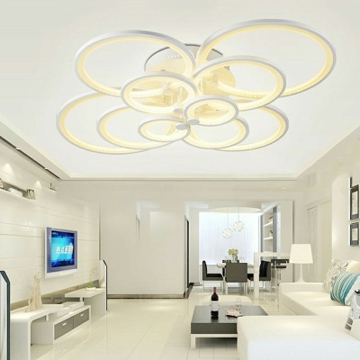 White Geometric LED Semi-Flush Mount Ceiling Light with Acrylic Shade for Residential Use