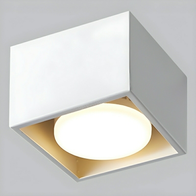 Geometric Metal Flush Mount LED Ceiling Light with White Iron Shade