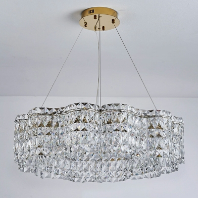 Gold Modern Geometric Chandelier with Clear Crystal Shades and Adjustable Hanging Length