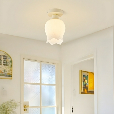 Modern Geometric Semi-Flush Mount Ceiling Light with White Glass Shade - 1 Light