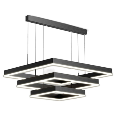 Modern LED Chandelier with Square Shape and Adjustable Hanging Length in Black