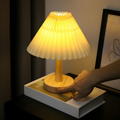 Modern Wood Bedside Table Lamp with Warm Light and Plug-In Electric Power Source