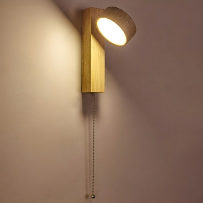 Modern Wooden Wall Sconce with Warm Light LED Bulb and White Solid Wood Shade