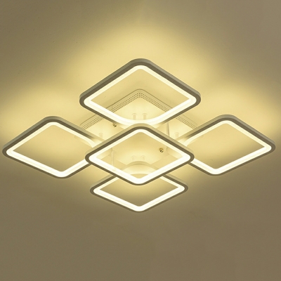 White Geometric Semi-Flush Modern Ceiling Light with LED Bulbs and Acrylic Shade
