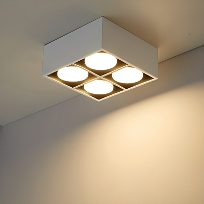 Geometric Metal Flush Mount LED Ceiling Light with White Iron Shade