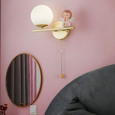 Elegant Gold One-Light Wall Sconce with Pull Chain and Frosted Glass Shade
