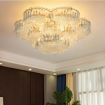 Modern Geometric Flush Mount Ceiling Light with Clear Crystal Shades and LED Bulbs