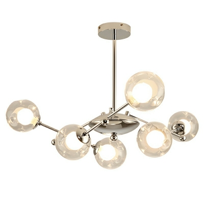 Modern Stainless-Steel Sputnik Chandelier with Clear Glass Shades and LED Bulbs