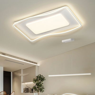 White Modern Flush Mount Ceiling Light with 2 LED Bulbs - Ambient Acrylic Shade