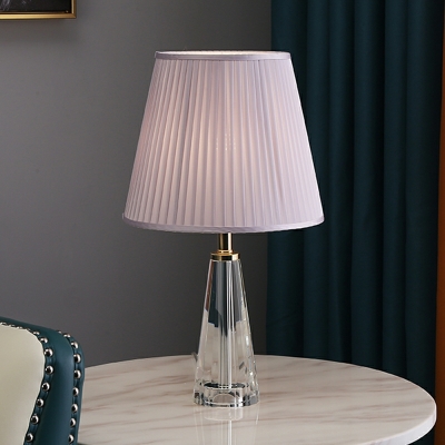 Modern Glass Base Bedside Table Lamp with Barrel Shade and LED/Incandescent/Fluorescent Light