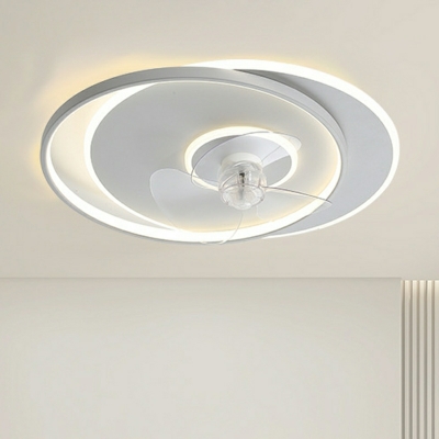 Modern Metal Flushmount Ceiling Fan with Remote and Wall Control, Integrated LED Light