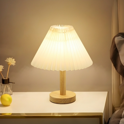 Modern Wood Bedside Table Lamp with Warm Light and Plug-In Electric Power Source