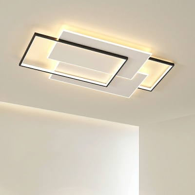 Black Geometric Flush Mount Modern Ceiling Light with White Acrylic Shade
