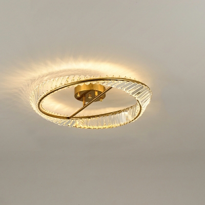 Gold Geometric LED Semi-Flush Mount Modern Ceiling Light with Clear Crystal Shade