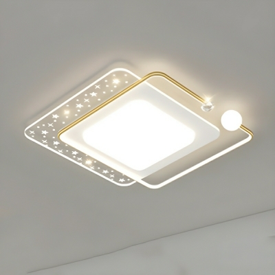 Gold Metal LED Flush Mount Ceiling Light with White Shade and Modern Style