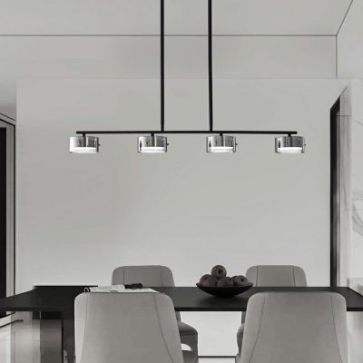 Modern Black Glass Island Light with Adjustable Hanging Length and LED Lights