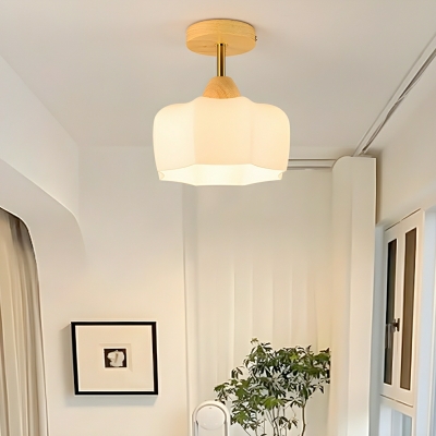 Modern Glass Semi-Flush Mount Ceiling Light with Beige Shade for Residential Use