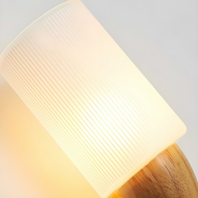 Yellow Wood Cylinder Wall Lamp with Transparent Glass Shade and Rocker Switch