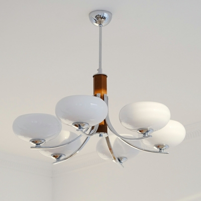 Modern Geometric Chandelier in Silver with White Glass Shade and LED/Incandescent/Fluorescent Lighting