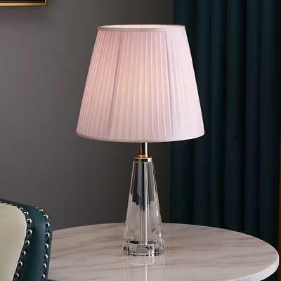 Modern Glass Base Bedside Table Lamp with Barrel Shade and LED/Incandescent/Fluorescent Light