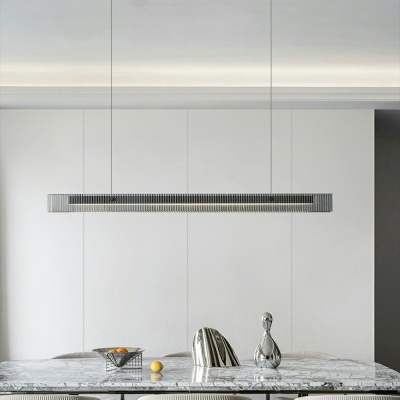 Modern Linear Glass Island Light with Clear Glass Shade and Adjustable Hanging Length