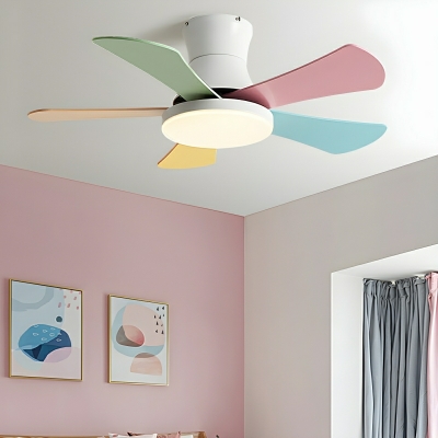Modern Metal Flushmount Ceiling Fan with Remote Control and Dimmable LED Light
