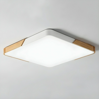 Modern White Wood LED Flush Mount Ceiling Light - Down Shade