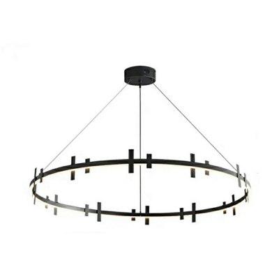 LED Contemporary Pendant Light Round Shape Wrought Iron Chandelier in Black