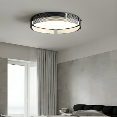 Modern Black Circle Flush Mount Ceiling Light with White Glass Shade