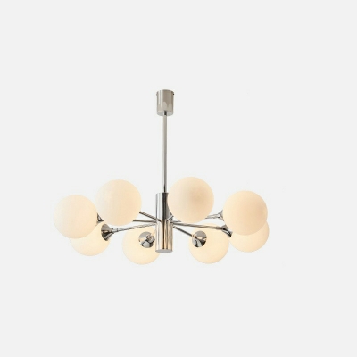 Modern LED Chandelier with White Glass Shades and Adjustable Hanging Length in Chrome
