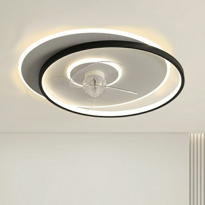 Modern Metal Flushmount Ceiling Fan with Remote and Wall Control, Integrated LED Light