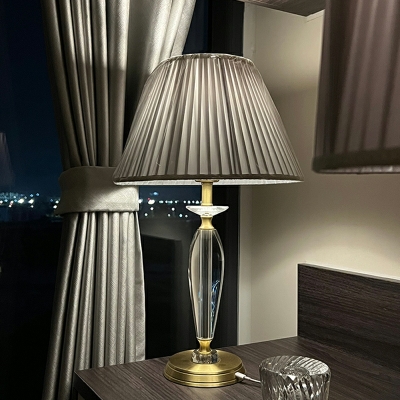 Modern Plug-In Electric Table Lamp with LED/Incandescent/Fluorescent Light and Fabric Barrel Shade