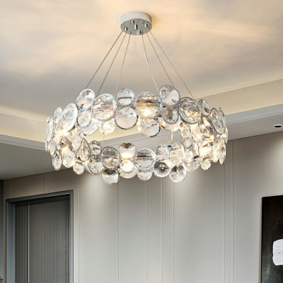 Silver Geometric Chandelier with Clear Crystal Shade and Adjustable Hanging Length