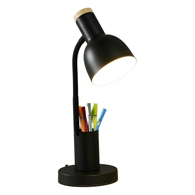 Stylish Modern Wood Table Lamp with White Cone Shade and LED Light
