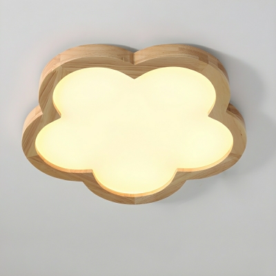 Yellow Wood Flush Mount Ceiling Light with LED Bulb for Modern Home Decoration